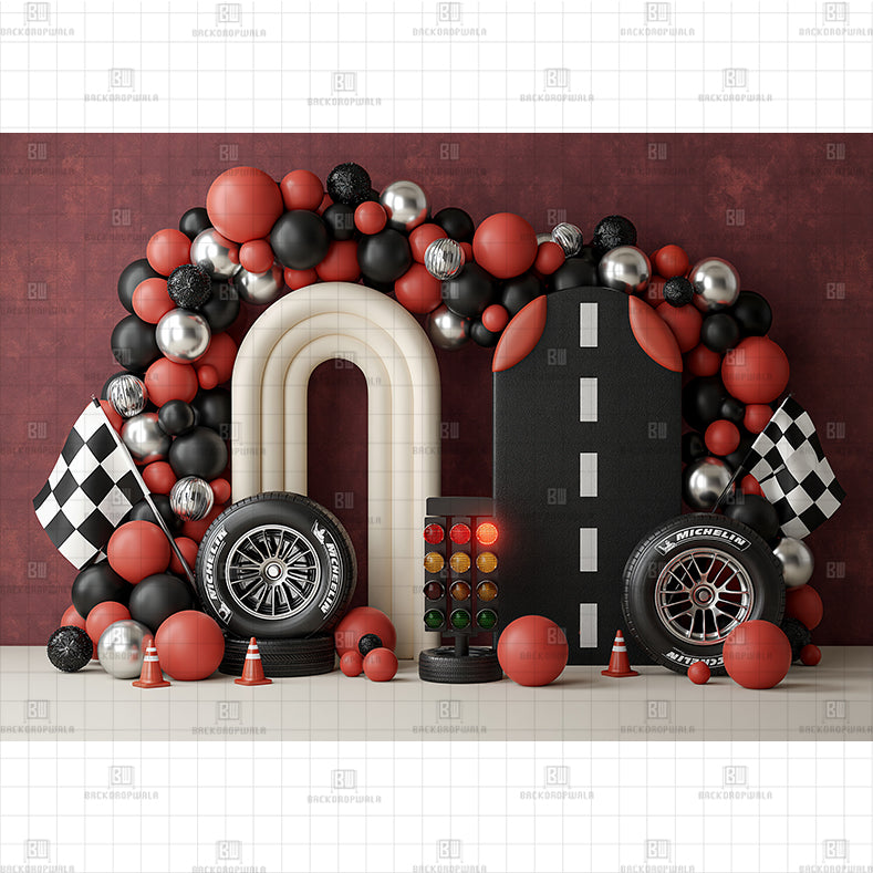 The Retro Race Track Arch Printed Baby Backdrop