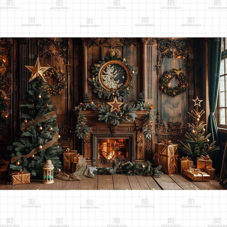 Vintage Christmas fireplace Printed Baby Backdrops