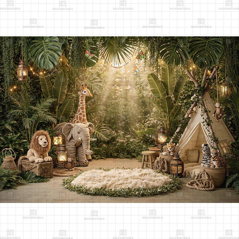 Tent In The Jungle Printed Baby Backdrop