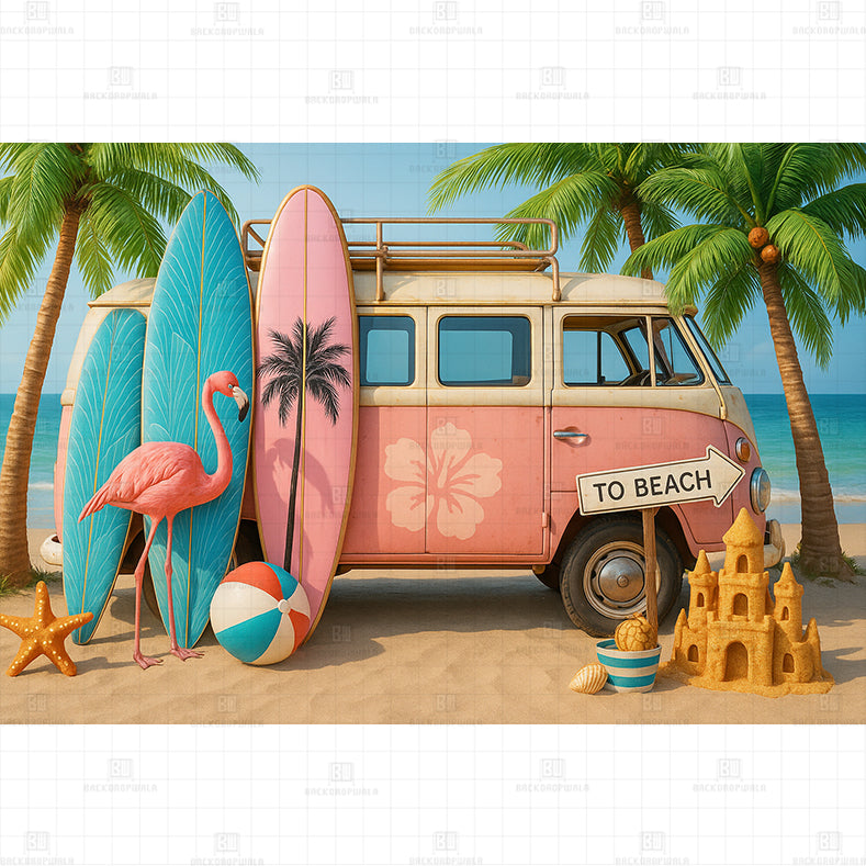 Beach Van printed Baby Backdrop