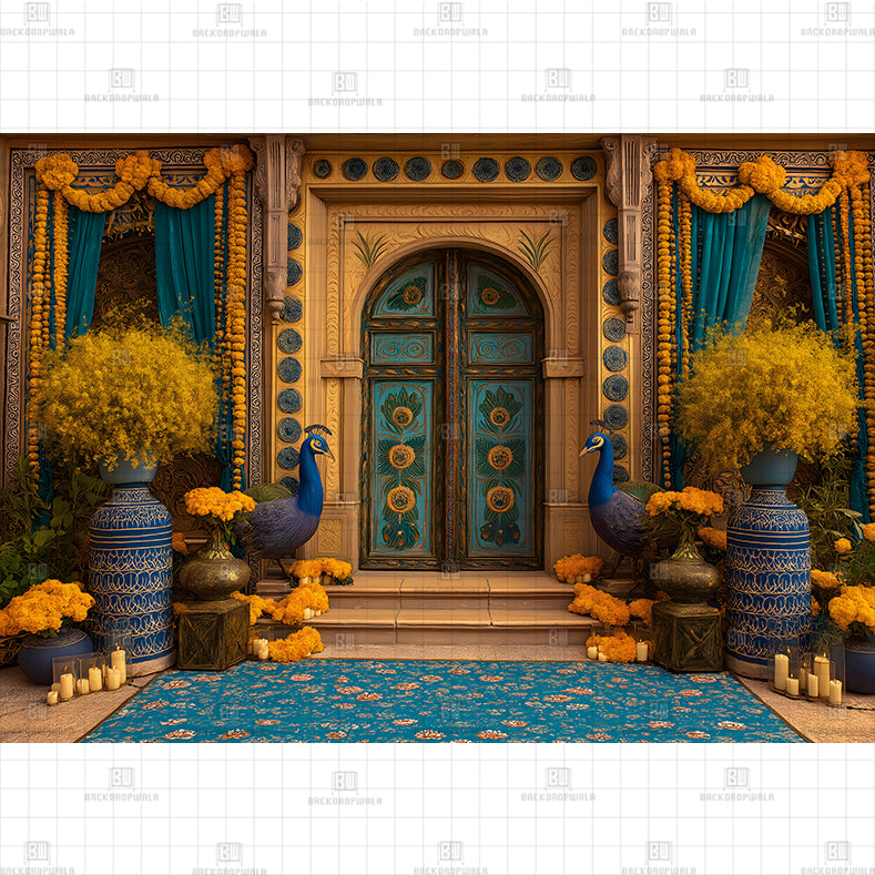 Marigold Peacock Gate PRINTED BACKDROP