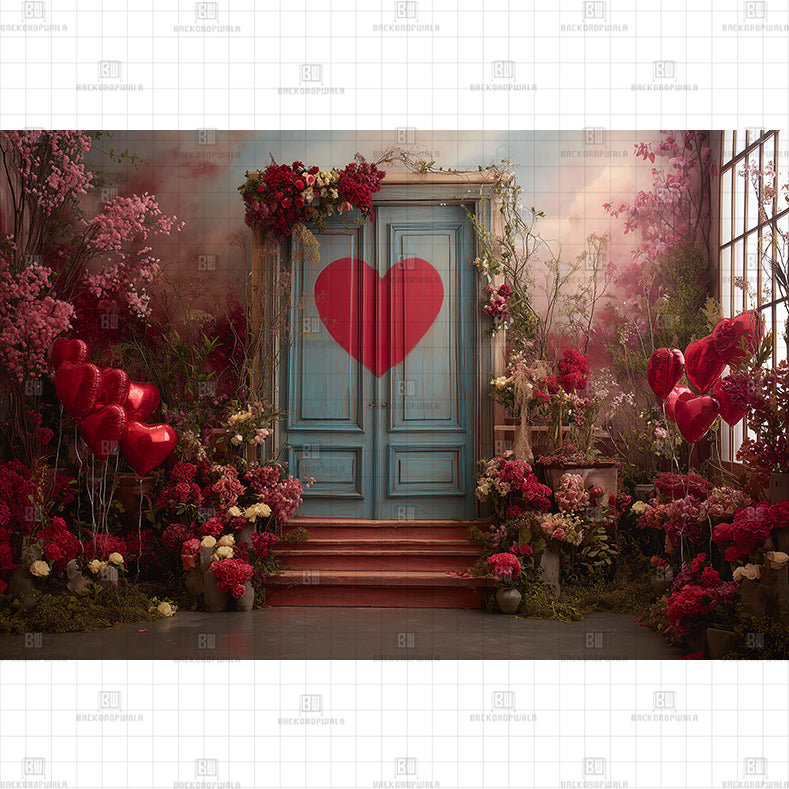 Romantic Valentine's Day Doorway Printed Backdrop