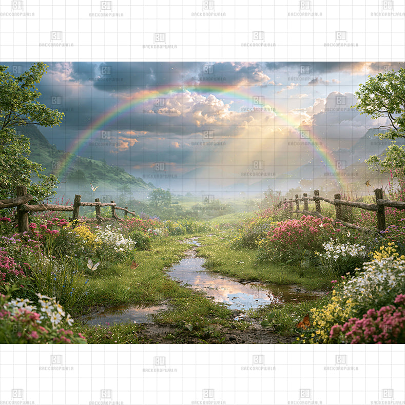 Magical Rainy Day Floral Meadow Printed Baby Backdrop