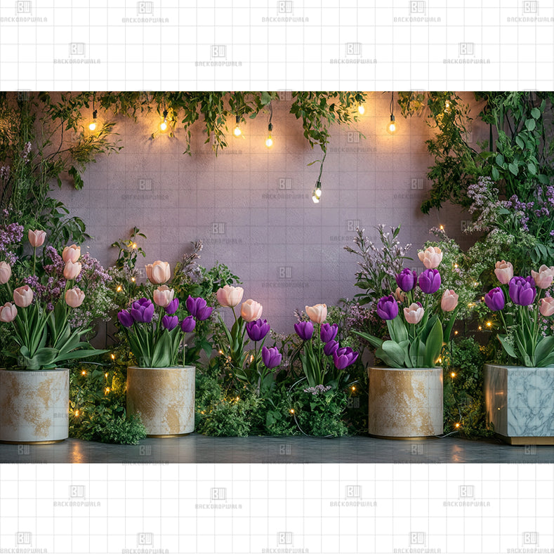 Tulip Garden Lights Printed Baby Backdrop