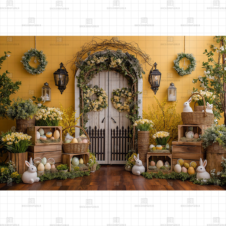 Hopping Through the Flowers Printed Baby Backdrop