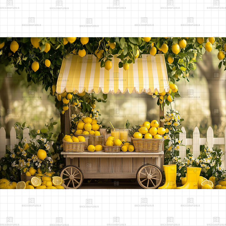 Lemonade Cart Fence Printed Baby Backdrop
