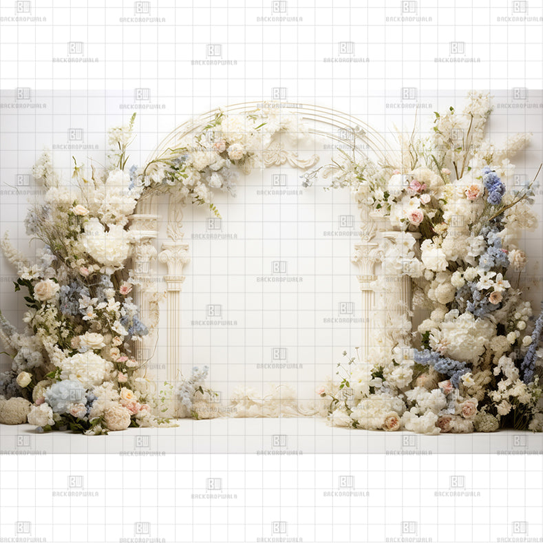 White Floral Archway Printed Baby Backdrop