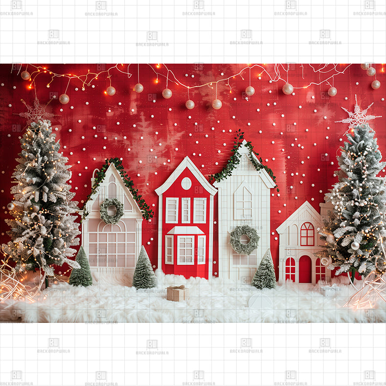 Avezano Red Christmas Walls Printed Baby Backdrop