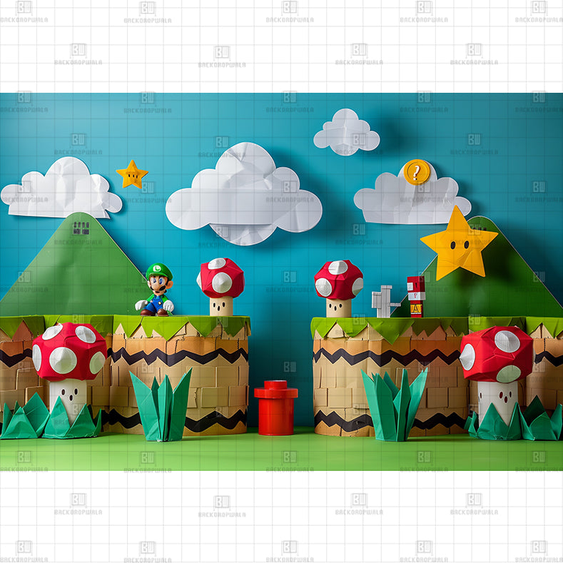 Mario World Printed Baby Backdrop