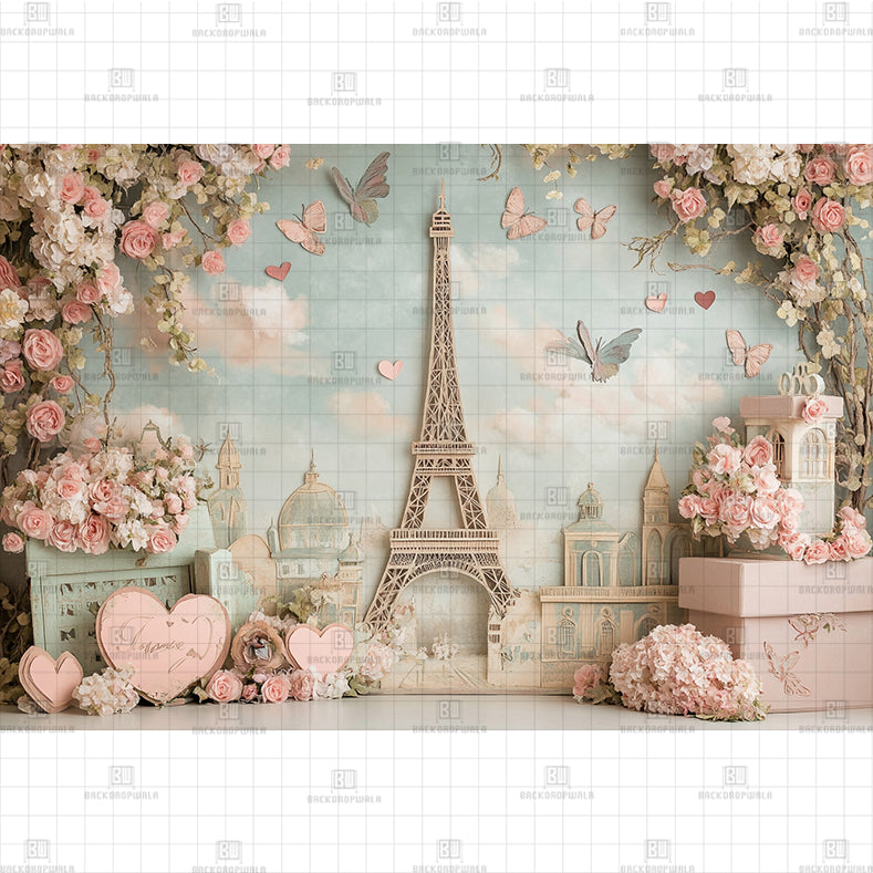 Romantik Paris Butterfly Printed Baby Backdrop