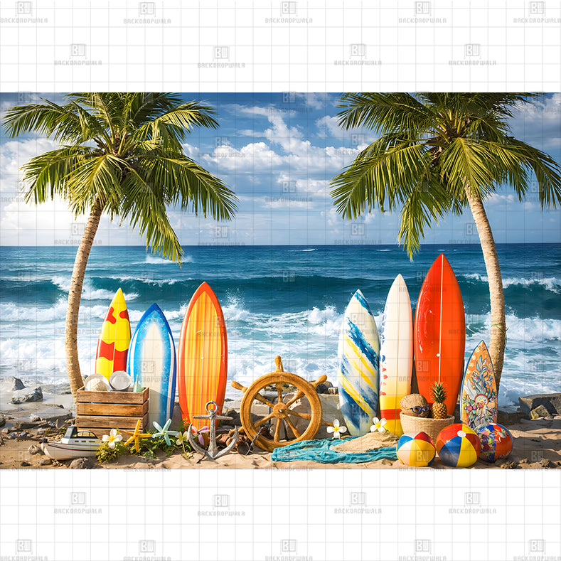 Catch the Wave Party Setup Printed Baby Backdrop