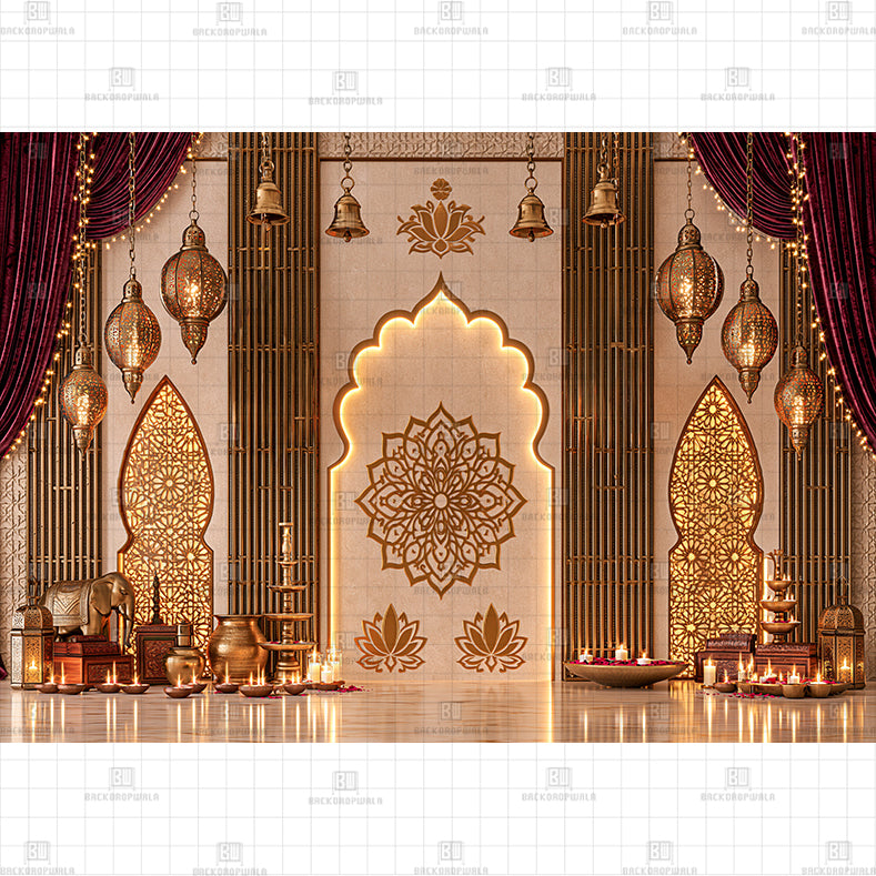 Golden Feast Setup Printed Diwali Baby Backdrop
