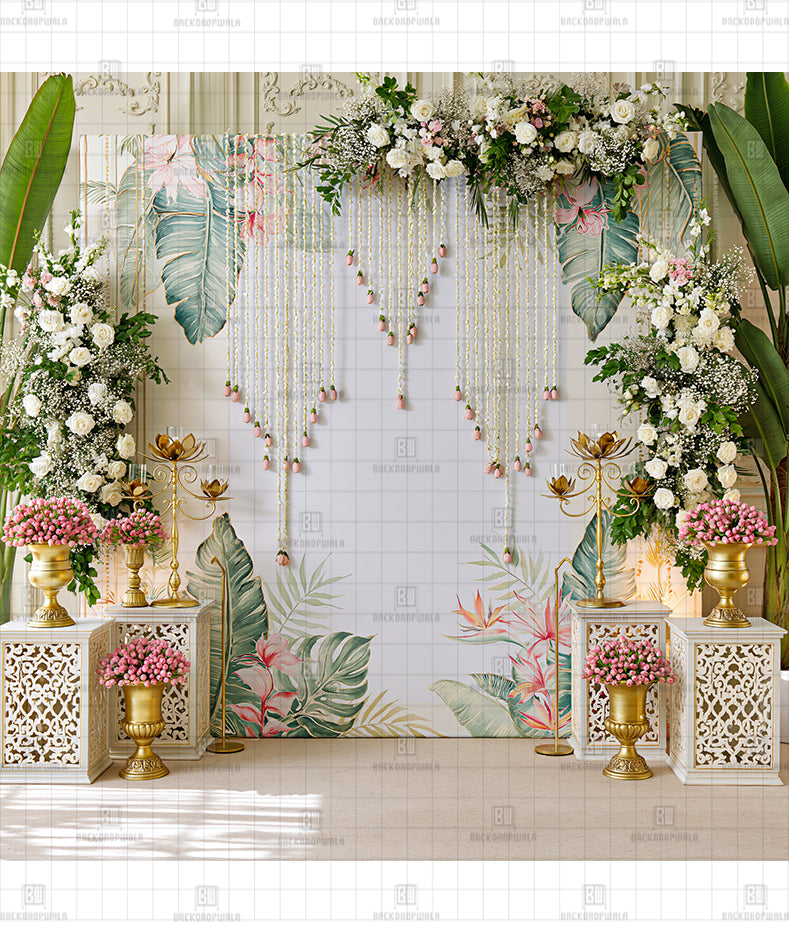 Modern Ivory Floral Printed Diwali Decoration Backdrop