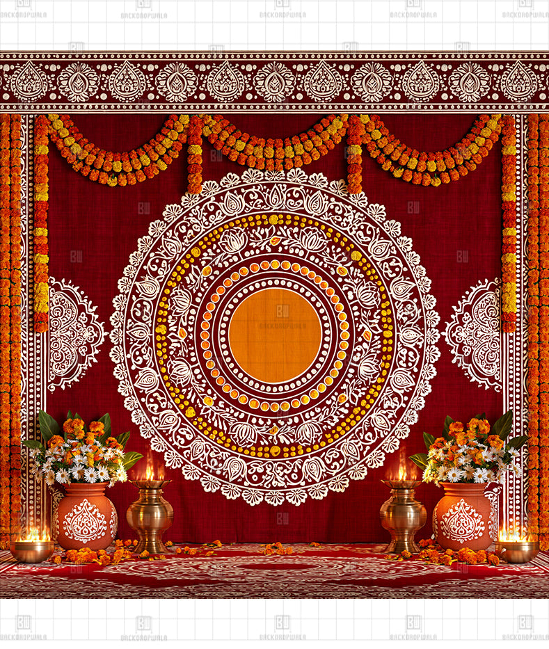 Heritage Terracotta Kalash Printed Diwali Decoration Backdrop