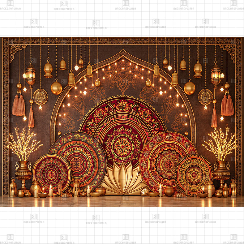 Royal Orange Vintage Printed Diwali Baby Backdrop
