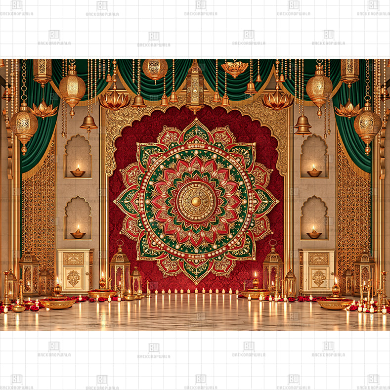 The Jeweled Mandala Darbar Printed Diwali Baby Backdrop