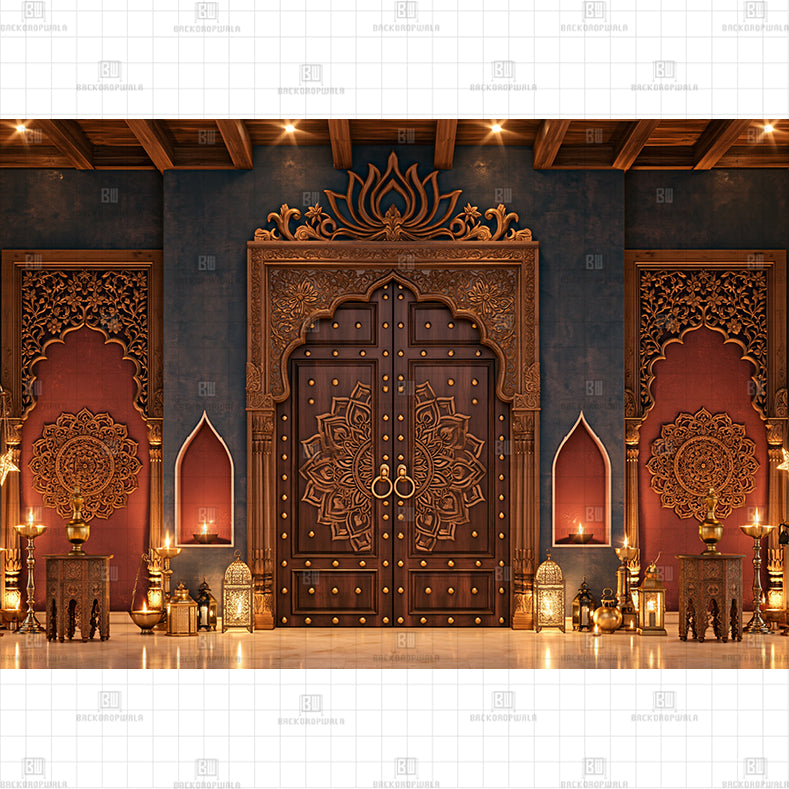 Royal Haveli Wooden Portal Printed Diwali Baby Backdrop