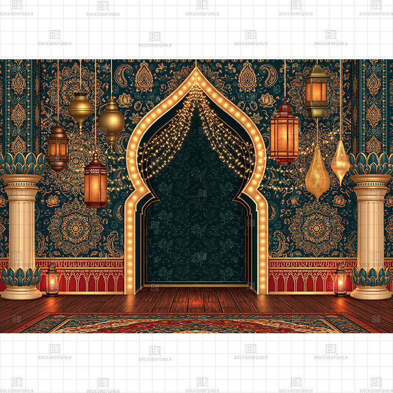 Green Arch Scene Printed Diwali Baby Backdrop