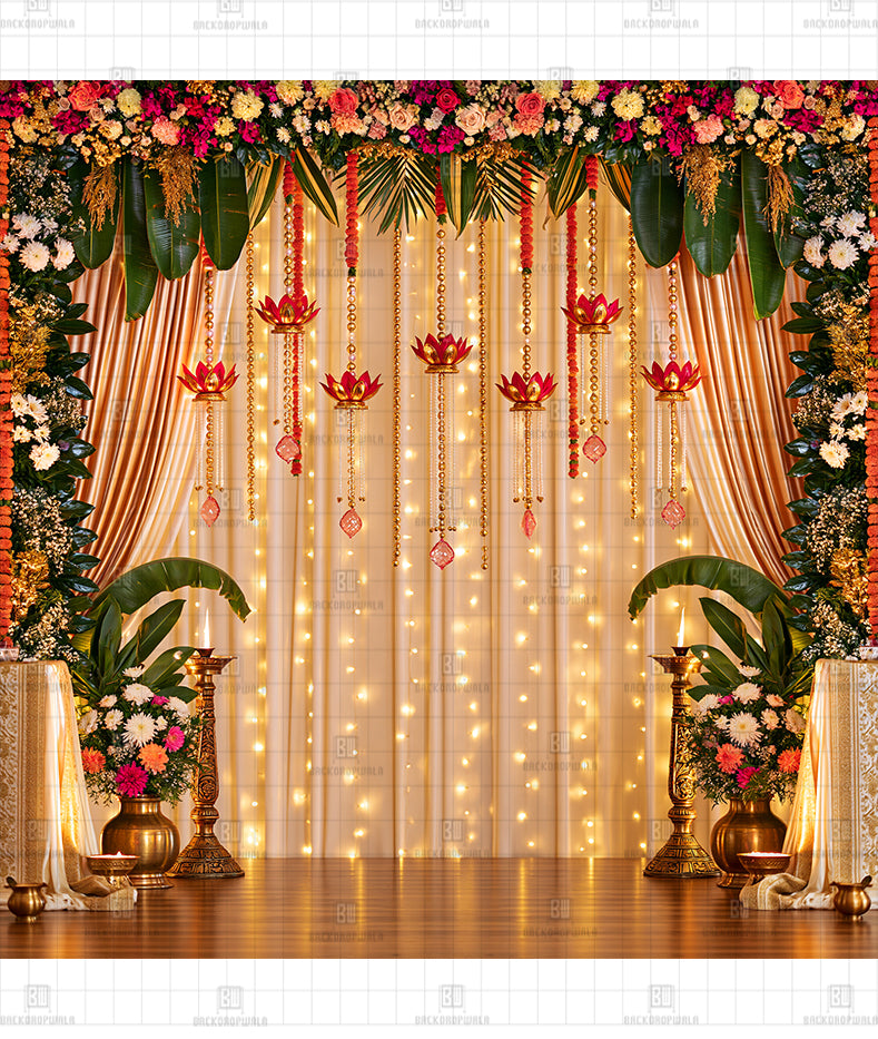 Twilight Bloom Diwali Setting Printed Diwali Decoration Backdrop