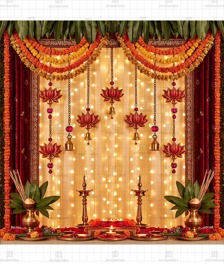 Golden Glow Diwali Vignette Printed Diwali Decoration Backdrop