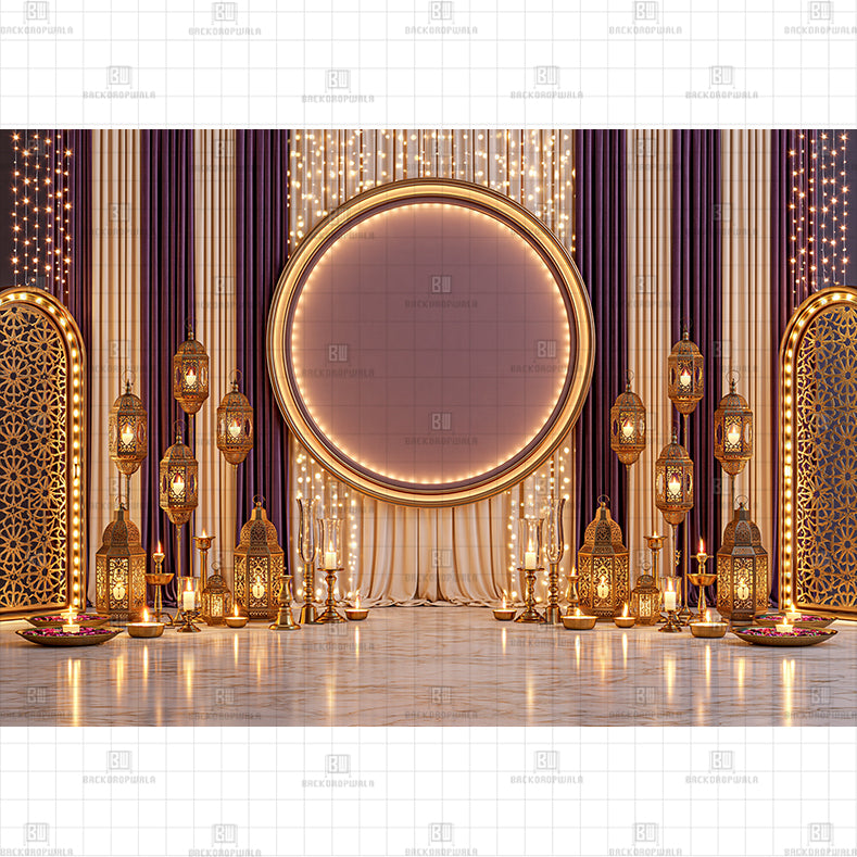 Royal Purple Velvet Drapes Printed Diwali Baby Backdrop