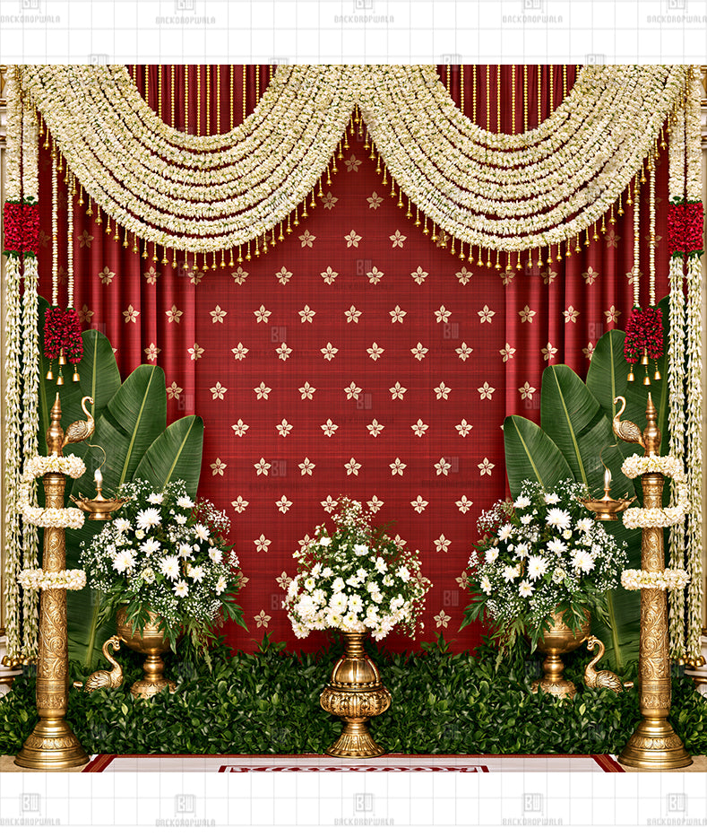 Traditional Maroon Butti Printed Diwali Decoration Backdrop