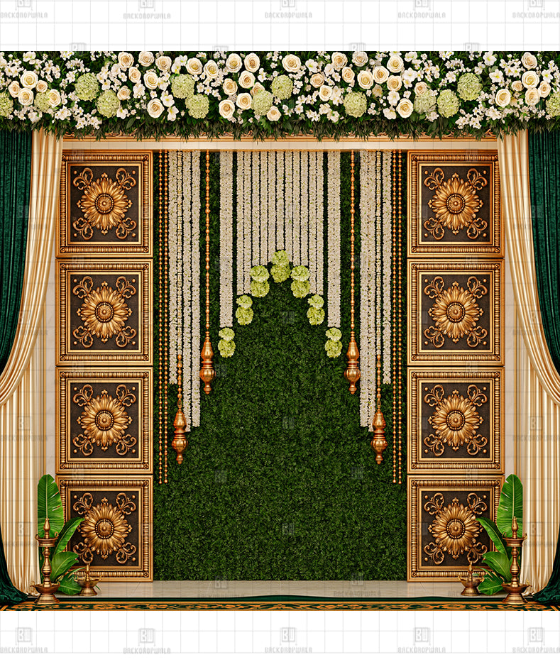 Royal Emerald Greenery Printed Diwali Decoration Backdrop