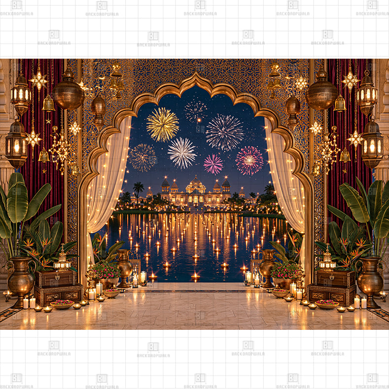 Royal Balcony of Lights Printed Diwali Baby Backdrop