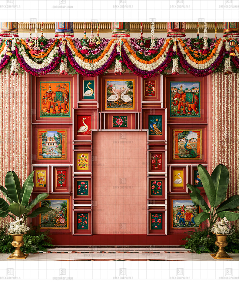 Traditional Pichwai Gallery Wall Printed Diwali Decoration Backdrop