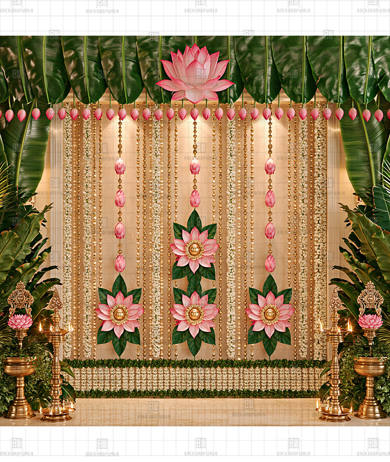 Traditional Jasmine Garland Printed Diwali Decoration Backdrop