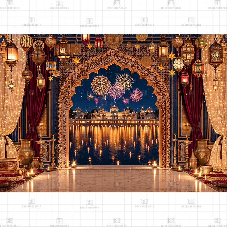 Udaipur Palace Fireworks  Printed Diwali Baby Backdrop