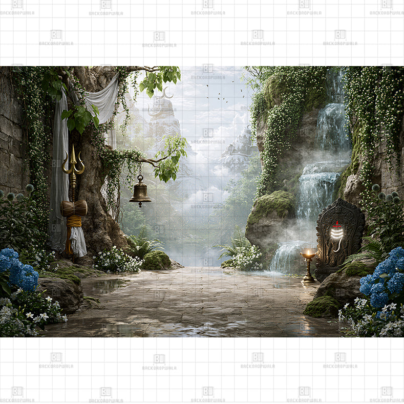 Enchanted Cave of Bholenath Prited Baby Backdrop