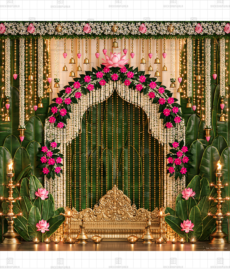 Vrindavan Lotus Haven Printed Diwali Decoration Backdrop