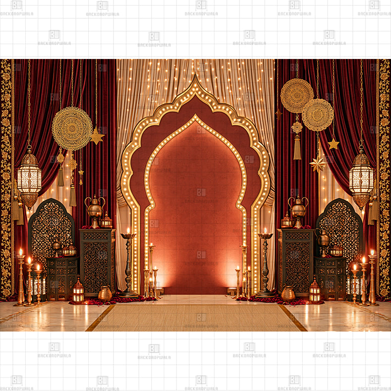 Crimson Marquee Arch Printed Diwali Baby Backdrop