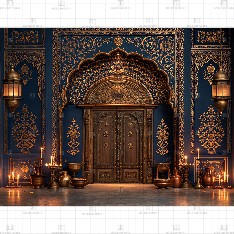 Royal Midnight Blue Printed Diwali Baby Backdrop