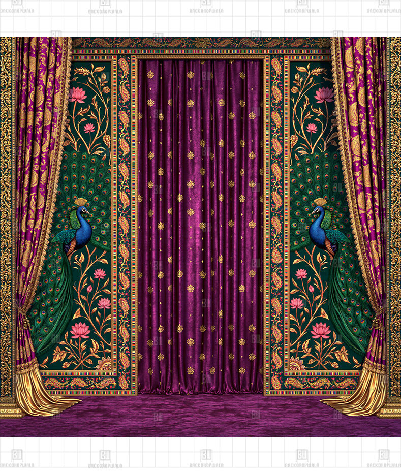 Royal Purple Peacock Pavilion Printed Diwali Decoration Backdrop