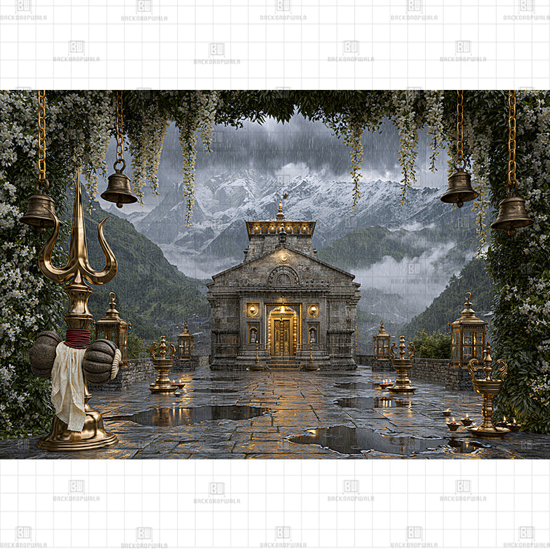 Kedarnath in the Rain Prited Baby Backdrop