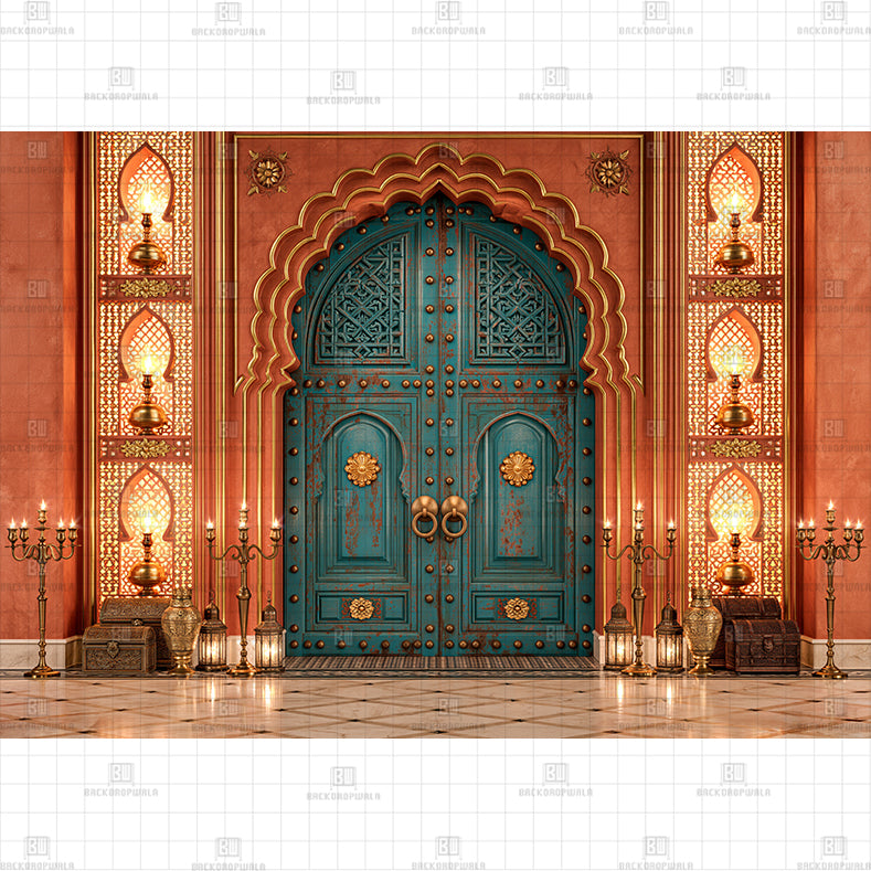 Heritage Rajasthani Scalloped Archway Printed Diwali Baby Backdrop