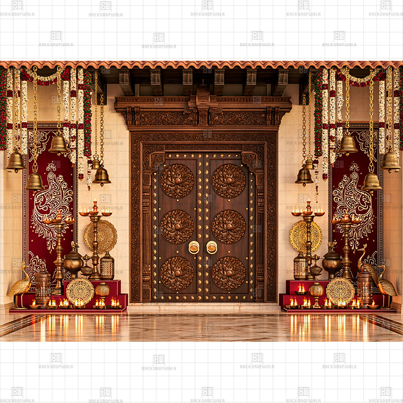 Brass Bell Haveli Gate Printed Diwali Baby Backdrop