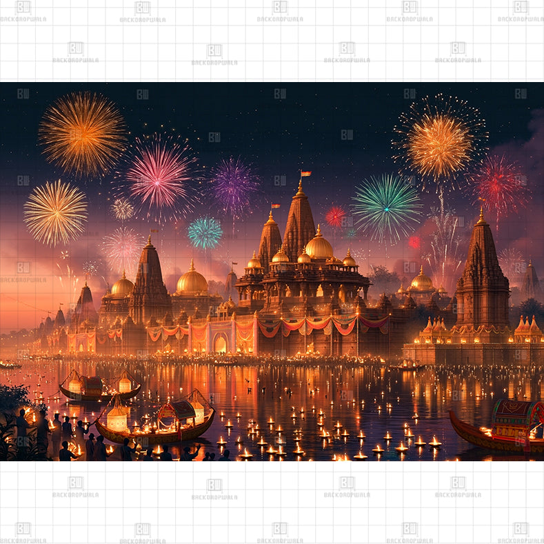 Varanasi Ghat Fireworks Printed Diwali Baby Backdrop