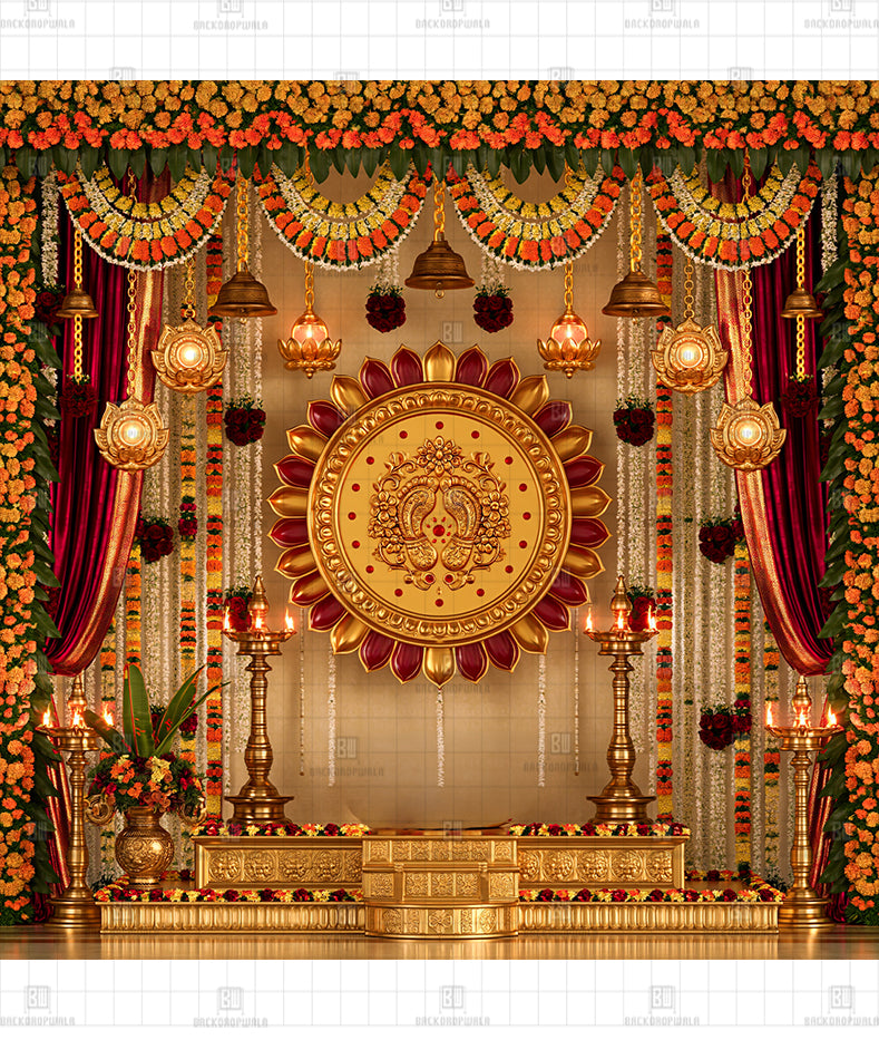 Auspicious Laxmi Charan Printed Diwali Decoration Backdrop
