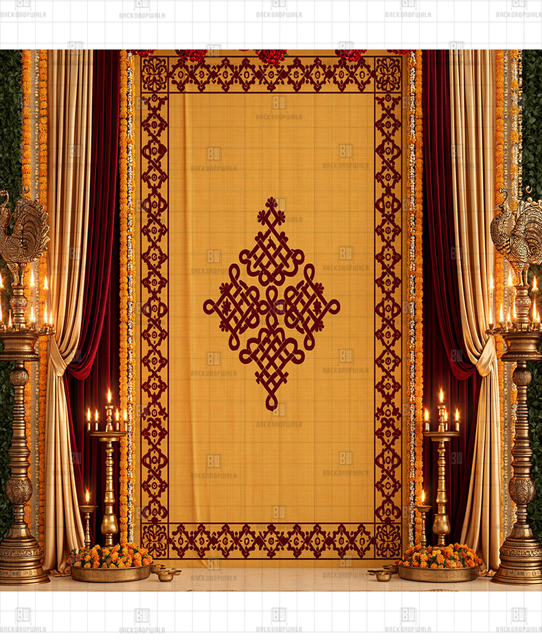 Sacred Padi Kolam Festive Printed Diwali Decoration Backdrop
