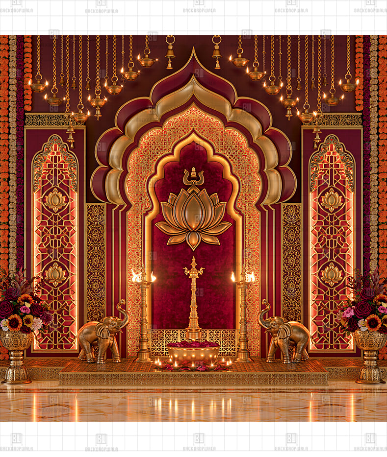 Majestic Palace Lotus Printed Diwali Decoration Backdrop