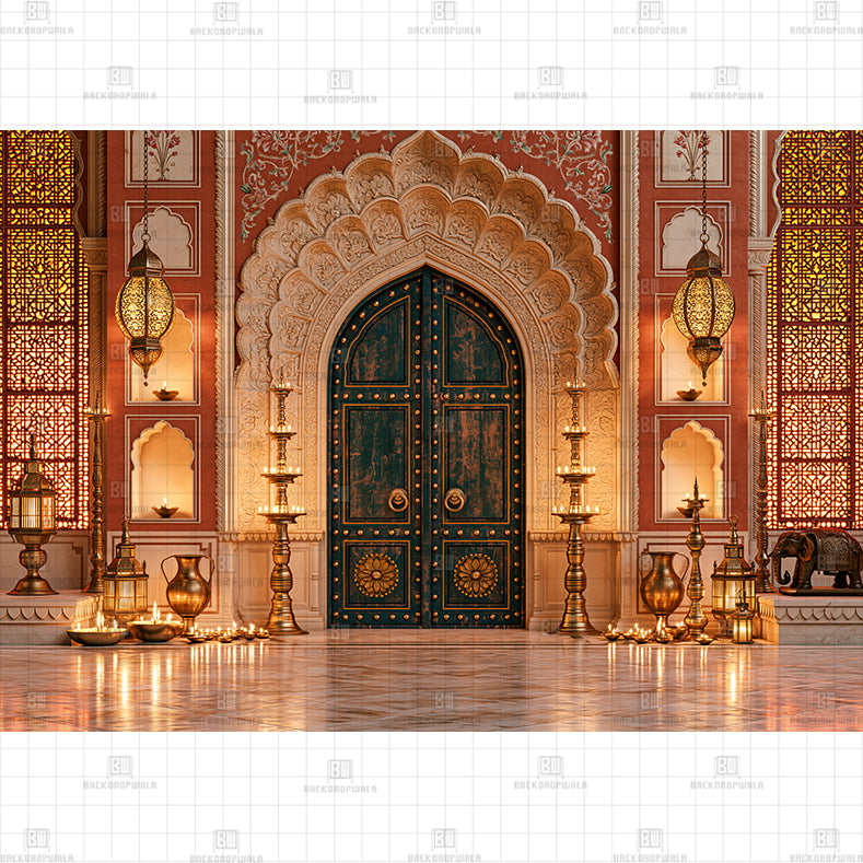 The Glowing Haveli Darwaza Printed Diwali Baby Backdrop