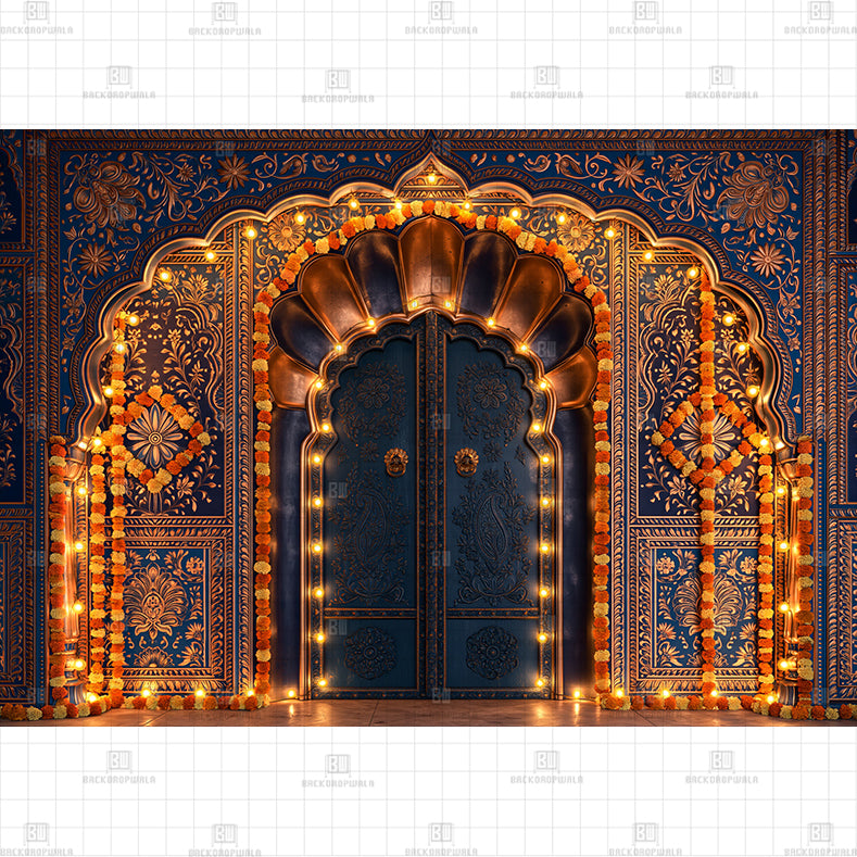 Regal Jodhpur Blue Palace Printed Diwali Baby Backdrop