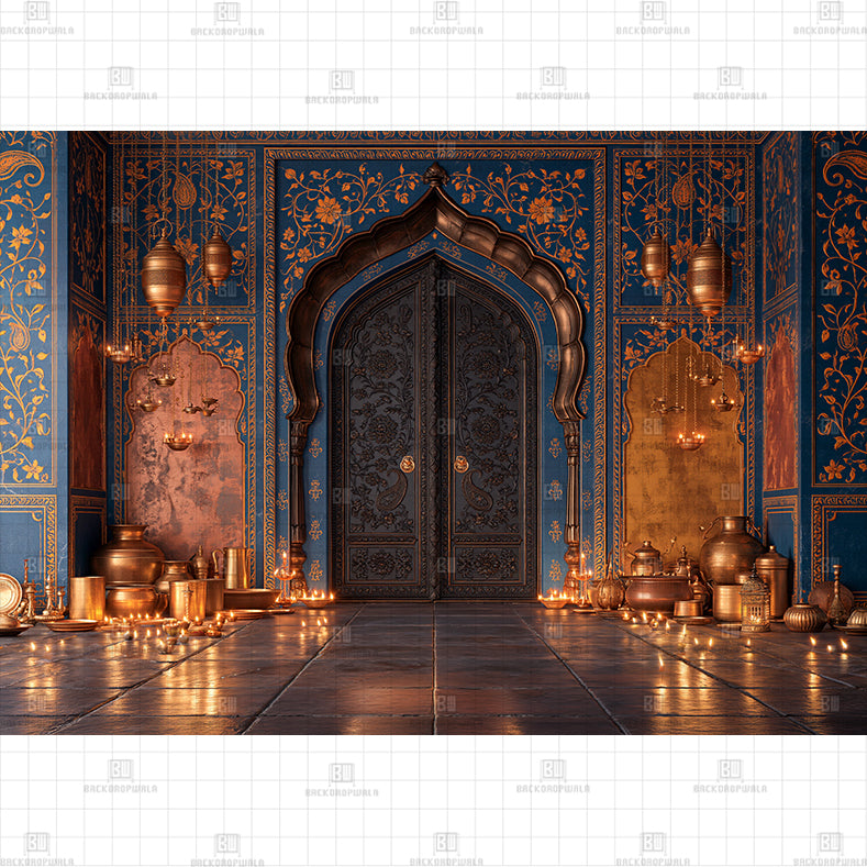 Imperial Indigo Twilight Printed Diwali Baby Backdrop