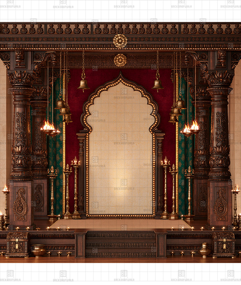 Classic Wooden Palace Altar Printed Diwali Decoration Backdrop