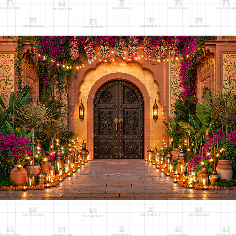 Blooming Bougainvillea Haveli Printed Diwali Baby Backdrop