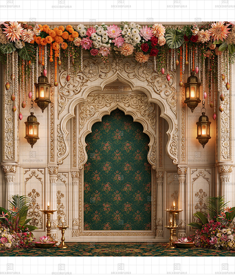 Vintage Moroccan Lantern Darbar Printed Diwali Decoration Backdrop