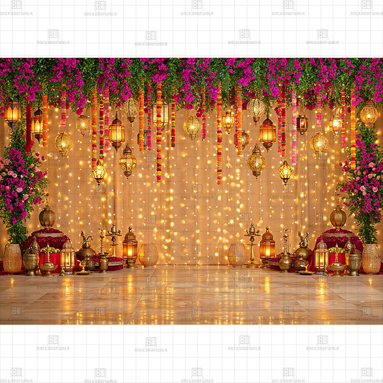 Traditional Floral Garland Printed Diwali Baby Backdrop